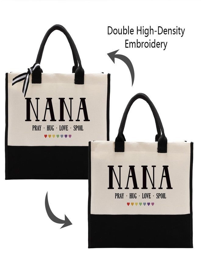 EDCTO Nana Canvas Tote, Cotton Canvas Tote Bag, Nana's Totes Bag for Vocation Travel Weekend Holiday Short Trip, Christian Gift for Nana, Mother's Day Gifts, Pray Hug Love Spoil - Image 5